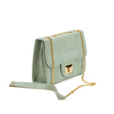 Cork Shoulder Bag with Gold Chain - Caribbean Green